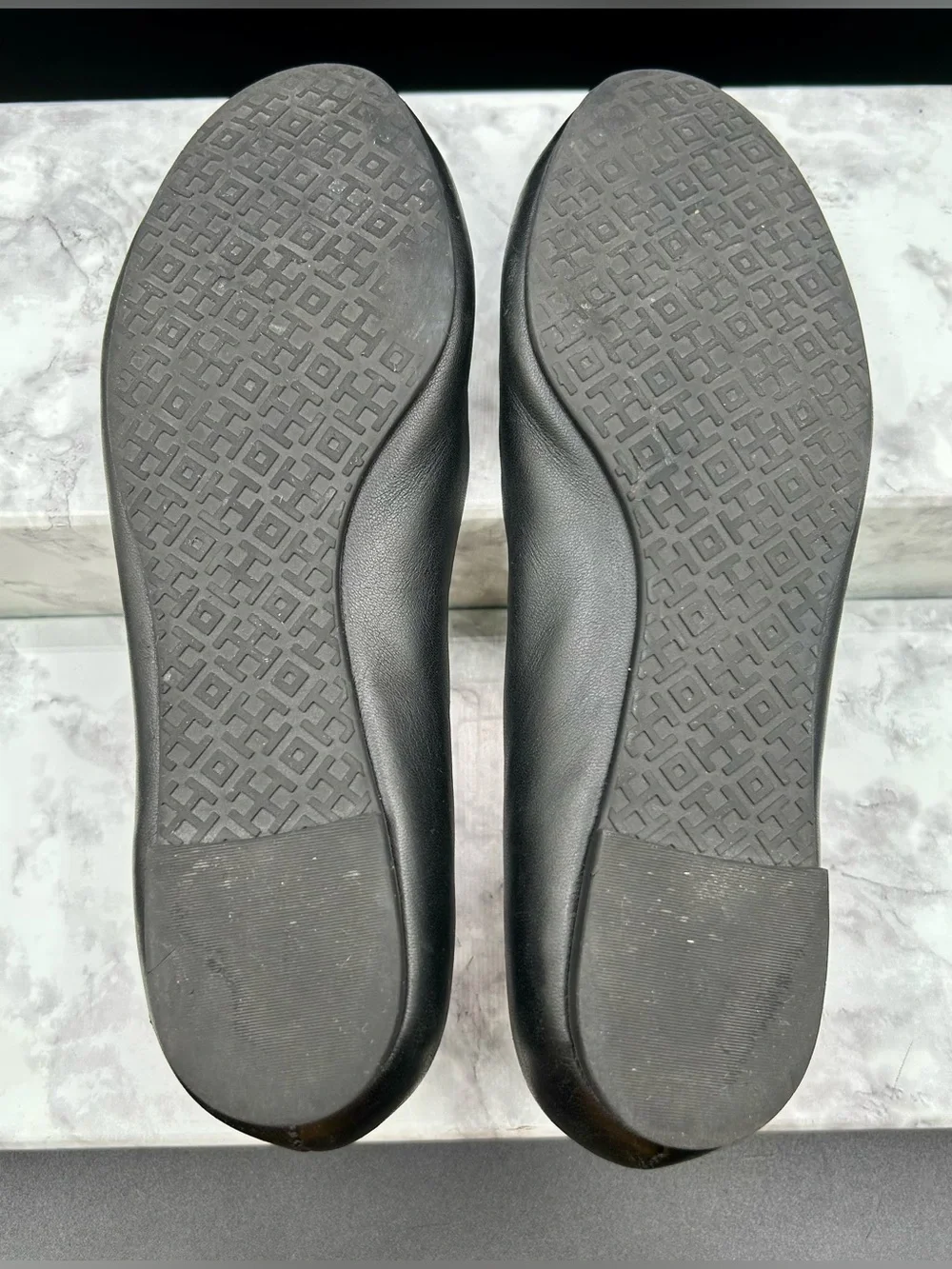 Tory Burch Black Leather Logo Ballet Flats
